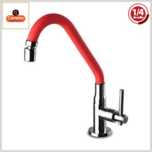 Torneira de Cozinha 4024 C61 Collor Mesa Bica Alta Móvel 1/4Volta Red/Cromado