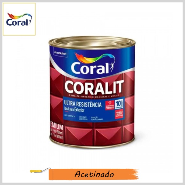 Esmalte Sintético Coralit Ultra Resistência Acetinado, Lata 900ml