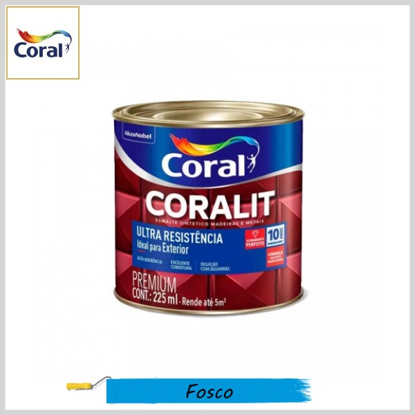 Esmalte Sintético Coralit Ultra Resistência Fosco, Lata 225ml