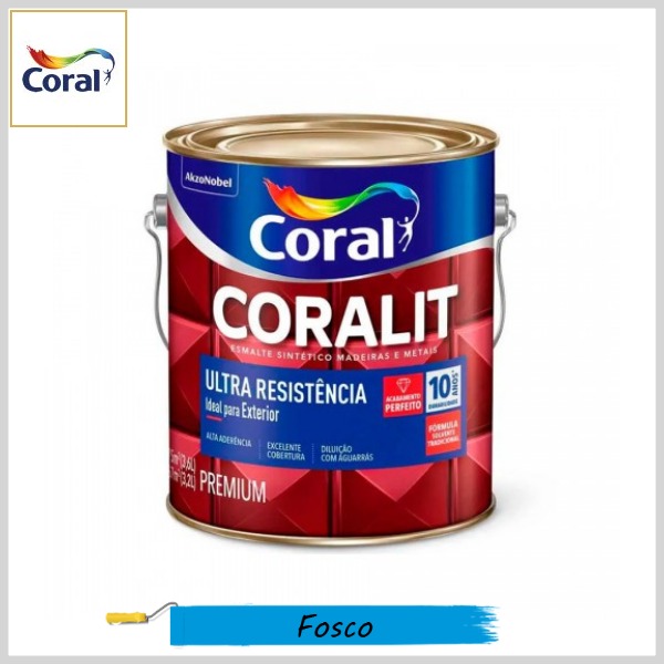 Esmalte Sintético Coralit Ultra Resistência Fosco, Galão 3.6lt