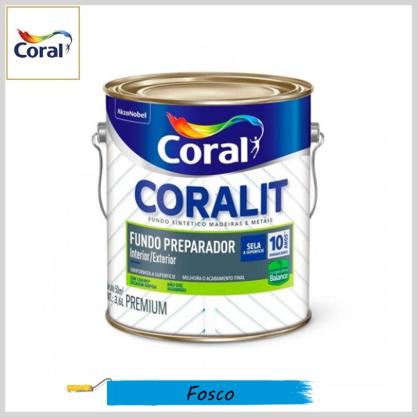 Fundo Preparador Coralit Madeira/Metais Premium Fosco, Galão 3.6lt